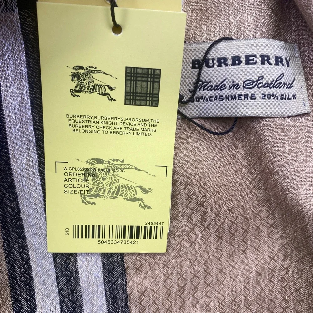 Burberry London Nova Check Scarf Cashmere Silk Blend Beige Made in Scotland NWT